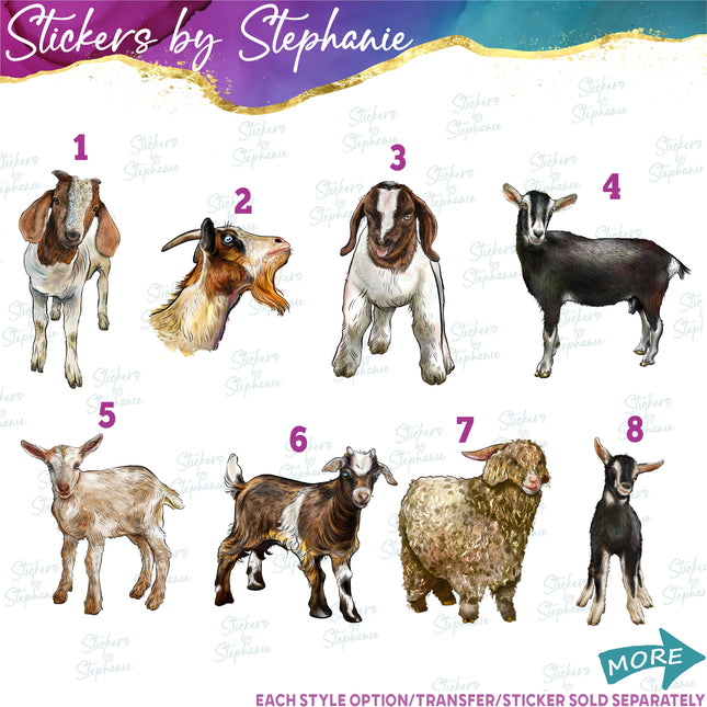 (s02A-267) Goat Kid Head Illustrated Graphic Iron-On Transfer or Sticker