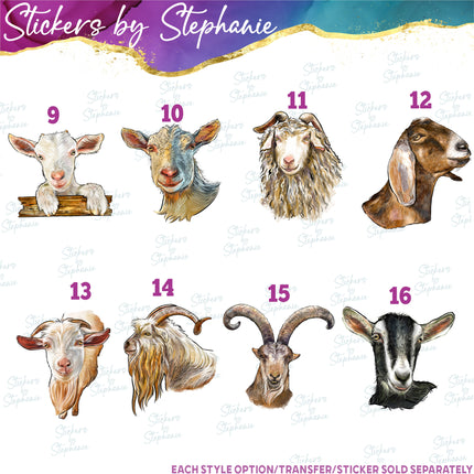 (s02A-267) Goat Kid Head Illustrated Graphic Iron-On Transfer or Sticker