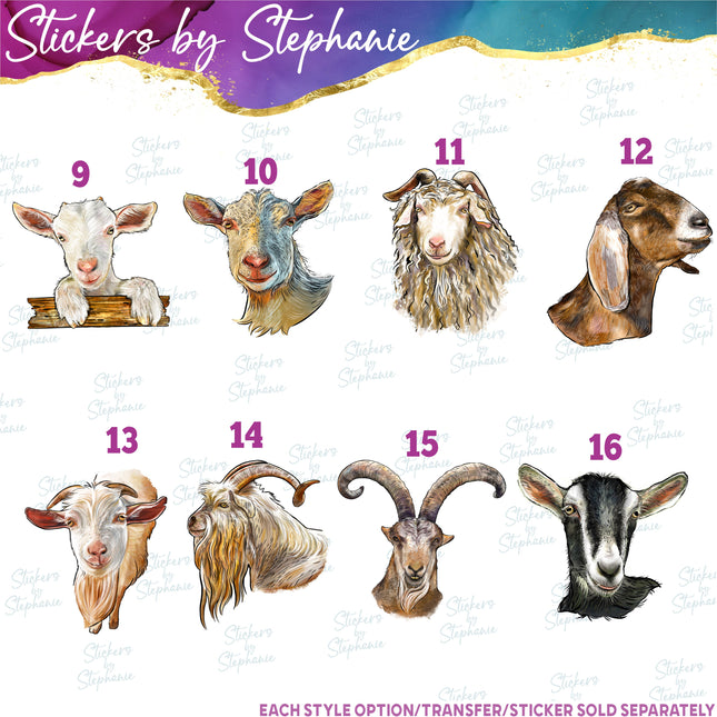(s02A-267) Goat Kid Head Illustrated Graphic Iron-On Transfer or Sticker