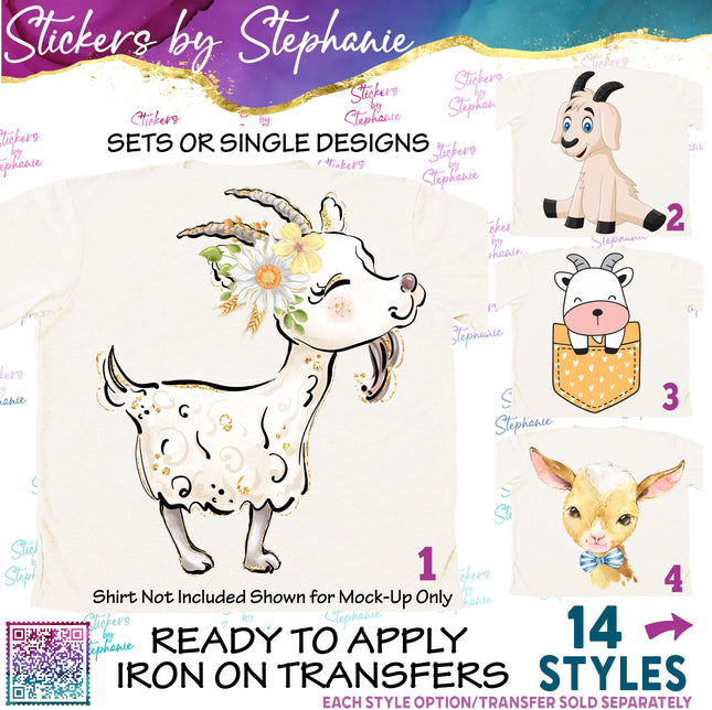 (s02A-268) Goat Illustrated Graphic Iron-On Transfer or Sticker