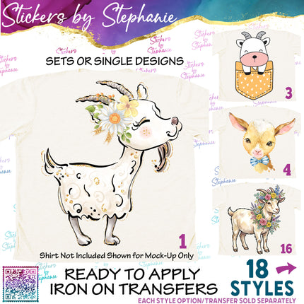 (s02A-268) Goat Illustrated Graphic Iron-On Transfer or Sticker