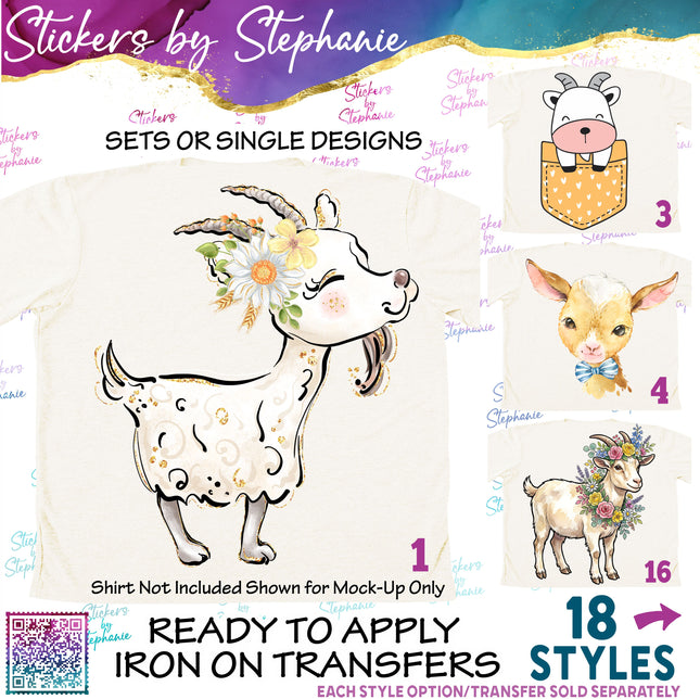 (s02A-268) Goat Illustrated Graphic Iron-On Transfer or Sticker