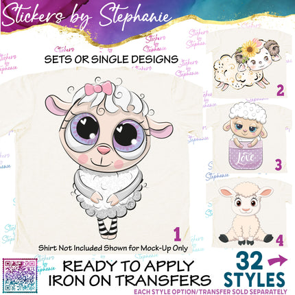 (s02A-269) Sheep Ram Lamb Illustrated Graphic Iron-On Transfer or Sticker