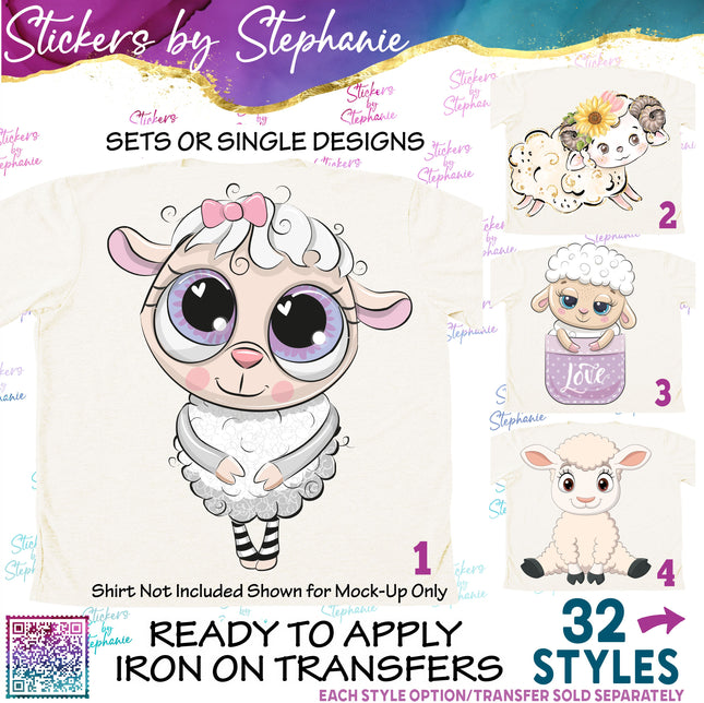 (s02A-269) Sheep Ram Lamb Illustrated Graphic Iron-On Transfer or Sticker