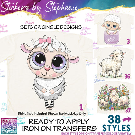 (s02A-269) Sheep Ram Lamb Illustrated Graphic Iron-On Transfer or Sticker