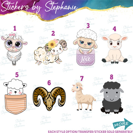 (s02A-269) Sheep Ram Lamb Illustrated Graphic Iron-On Transfer or Sticker