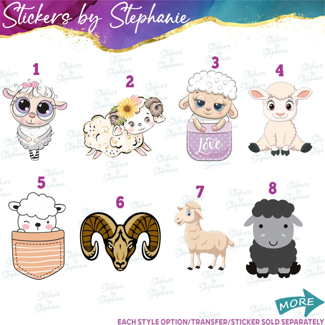 (s02A-269) Sheep Ram Lamb Illustrated Graphic Iron-On Transfer or Sticker