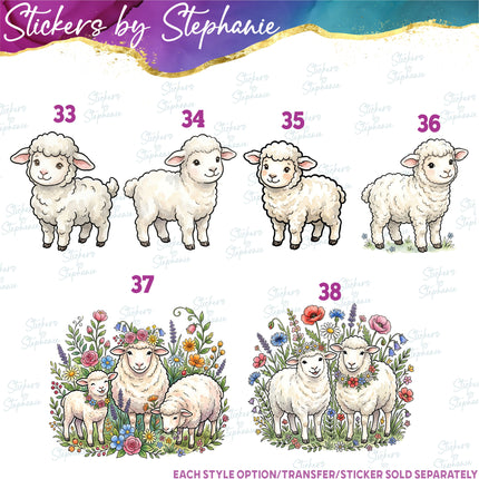 (s02A-269) Sheep Ram Lamb Illustrated Graphic Iron-On Transfer or Sticker