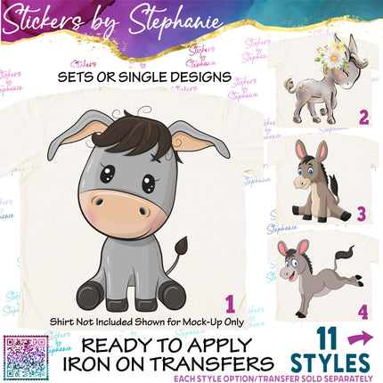 (s02A-270) Donkey Illustrated Graphic Iron-On Transfer or Sticker