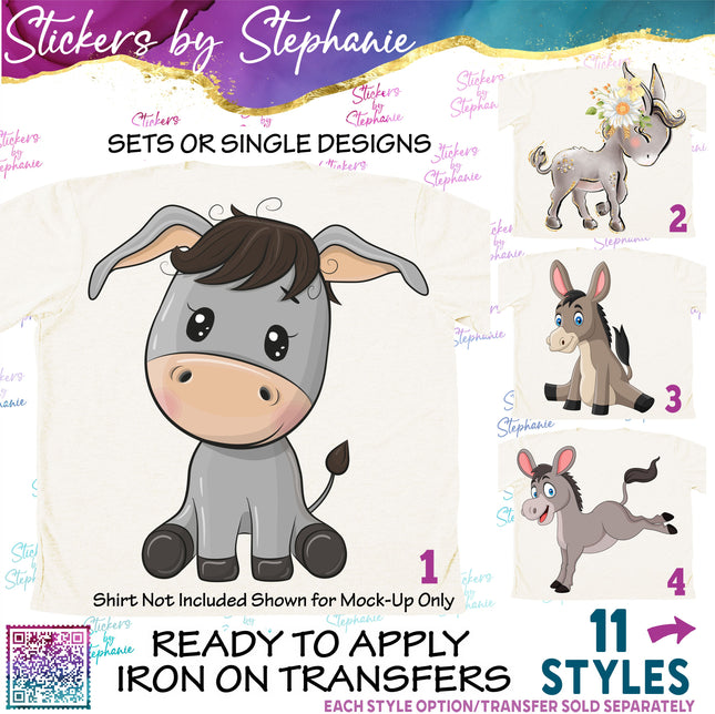 (s02A-270) Donkey Illustrated Graphic Iron-On Transfer or Sticker