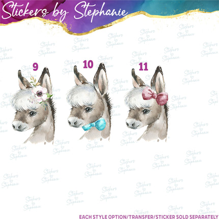 (s02A-270) Donkey Illustrated Graphic Iron-On Transfer or Sticker