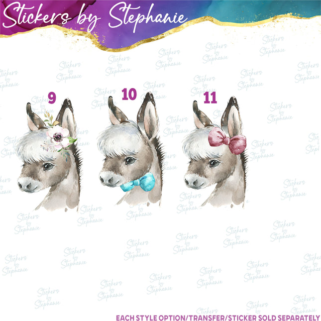 (s02A-270) Donkey Illustrated Graphic Iron-On Transfer or Sticker