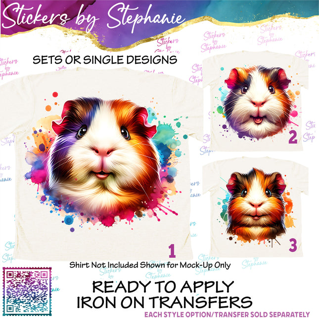 (s02A-274) Colorful Guinea Pig Graphic Iron-On Transfer or Sticker