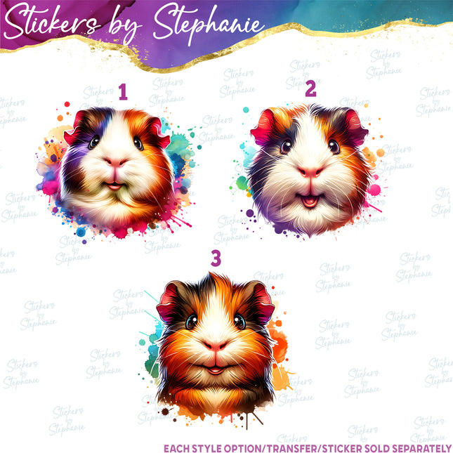 (s02A-274) Colorful Guinea Pig Graphic Iron-On Transfer or Sticker