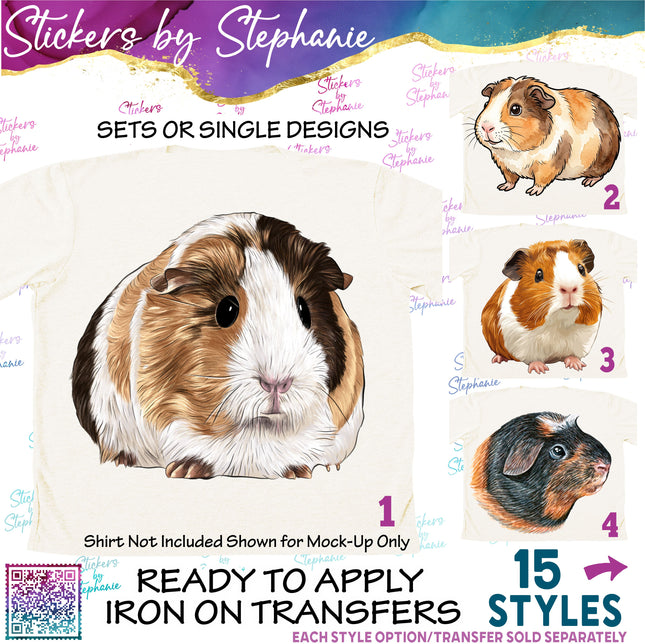 (s02A-275) Guinea Pig Cartoon Illustrated Graphic Iron-On Transfer or Sticker