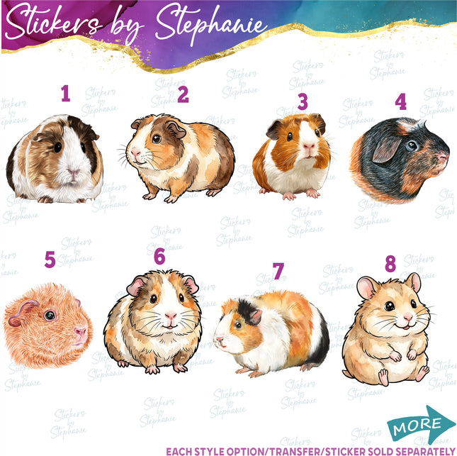 (s02A-275) Guinea Pig Cartoon Illustrated Graphic Iron-On Transfer or Sticker