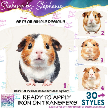(s02A-276) Guinea Pig Illustrated Graphic Iron-On Transfer or Sticker