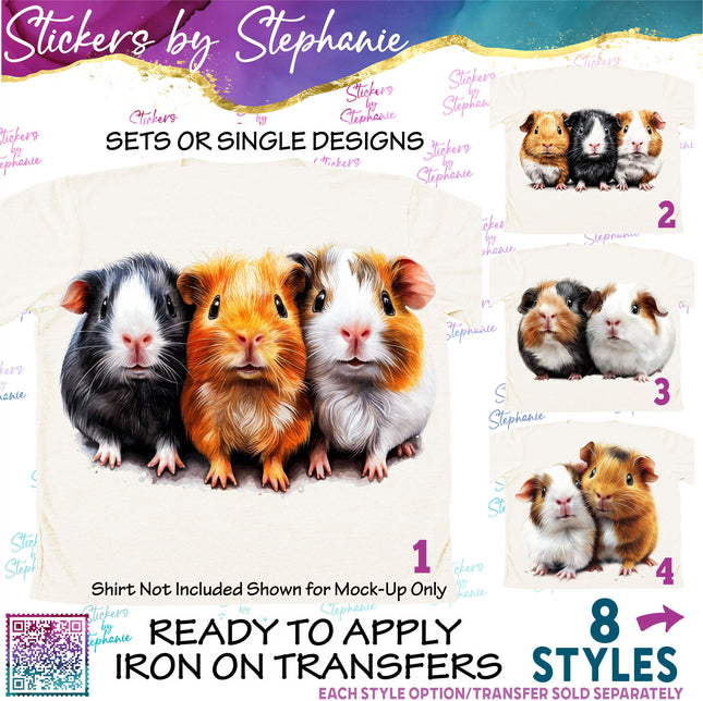 (s02A-277) Guinea Pig Buddies Illustrated Graphic Iron-On Transfer or Sticker