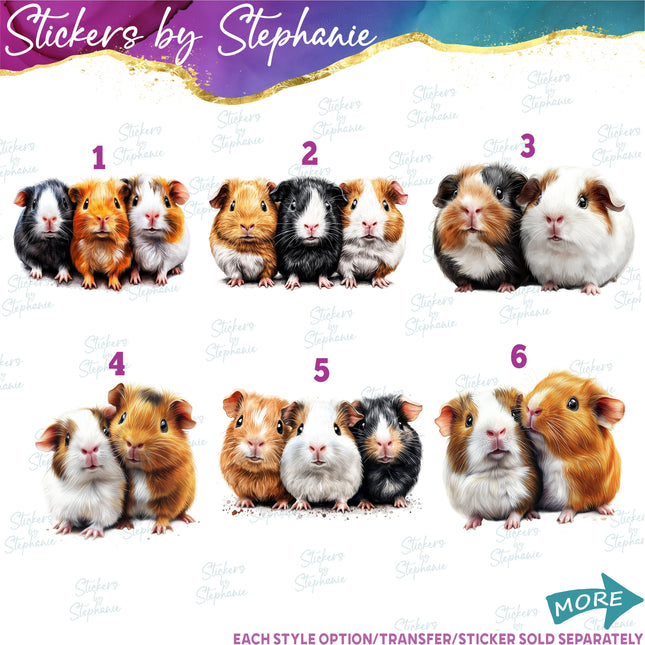 (s02A-277) Guinea Pig Buddies Illustrated Graphic Iron-On Transfer or Sticker
