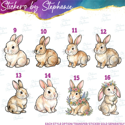 (s02A-278) Bunny Rabbit Flowers Illustrated Graphic Iron-On Transfer or Sticker