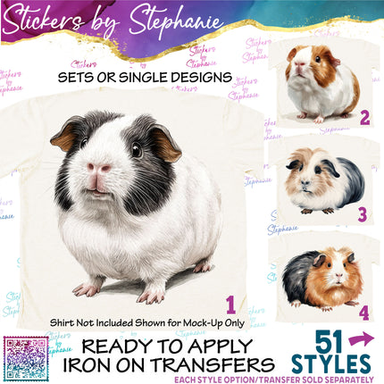 (s02A-279) Guinea Pig Illustrated Graphic Iron-On Transfer or Sticker