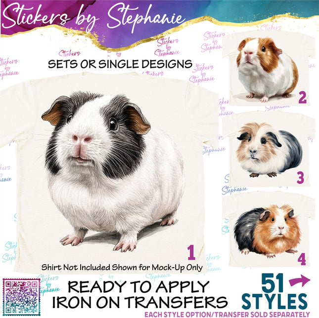 (s02A-279) Guinea Pig Illustrated Graphic Iron-On Transfer or Sticker