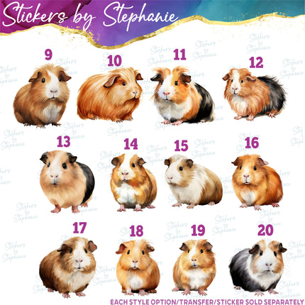 (s02A-279) Guinea Pig Illustrated Graphic Iron-On Transfer or Sticker