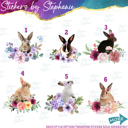 (s02A-280) Bunny Rabbit Flowers Watercolor Graphic Iron-On Transfer or Sticker