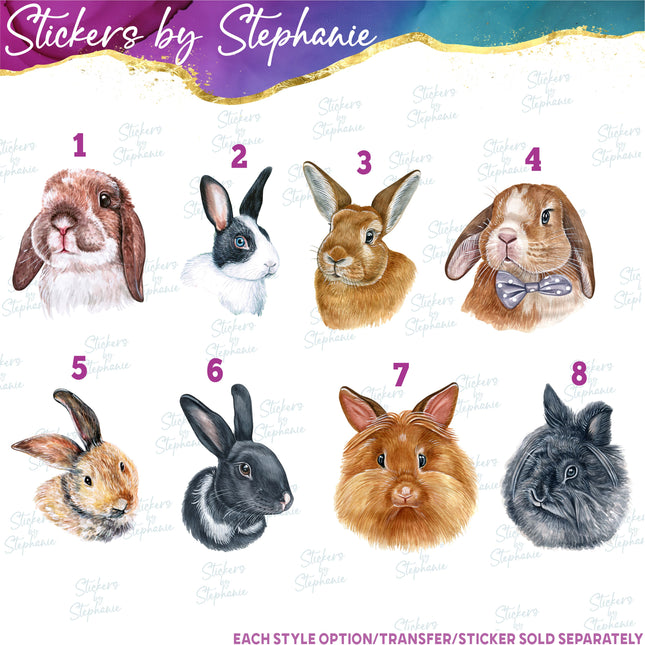 (s02A-281) Bunny Ears Head Watercolor Graphic Iron-On Transfer or Sticker