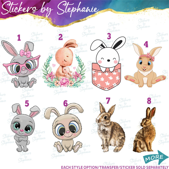 (s02A-282) Bunny Rabbit Cartoon Illustrated Graphic Iron-On Transfer or Sticker