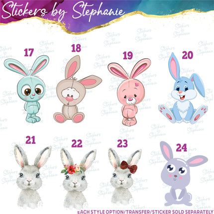 (s02A-282) Bunny Rabbit Cartoon Illustrated Graphic Iron-On Transfer or Sticker
