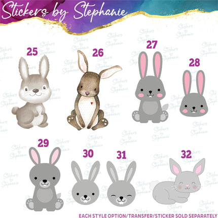 (s02A-282) Bunny Rabbit Cartoon Illustrated Graphic Iron-On Transfer or Sticker