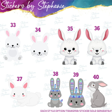 (s02A-282) Bunny Rabbit Cartoon Illustrated Graphic Iron-On Transfer or Sticker