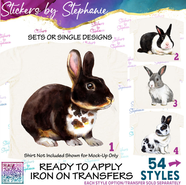 (s02A-283) Bunny Rabbit Watercolor Graphic Iron-On Transfer or Sticker