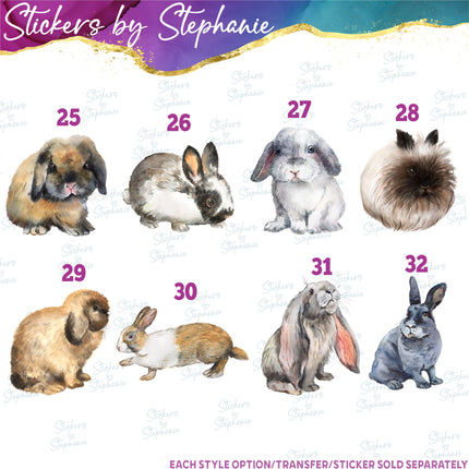 (s02A-283) Bunny Rabbit Watercolor Graphic Iron-On Transfer or Sticker