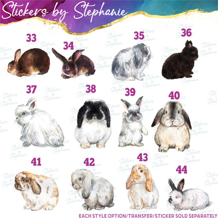 (s02A-283) Bunny Rabbit Watercolor Graphic Iron-On Transfer or Sticker