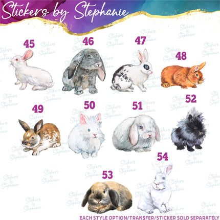 (s02A-283) Bunny Rabbit Watercolor Graphic Iron-On Transfer or Sticker