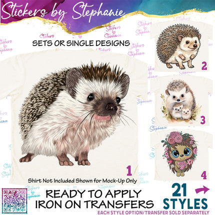 (s02A-285) Hedgehog Illustrated Graphic Iron-On Transfer or Sticker