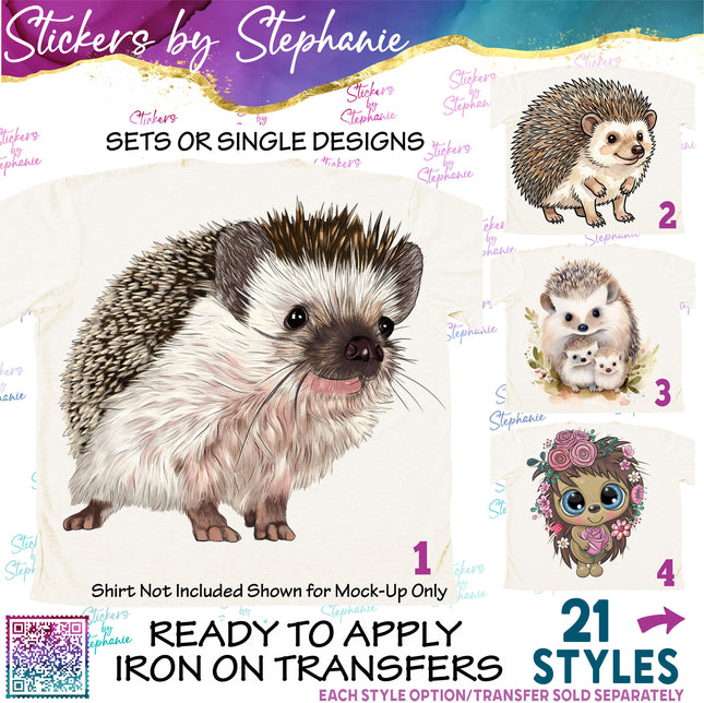 (s02A-285) Hedgehog Illustrated Graphic Iron-On Transfer or Sticker