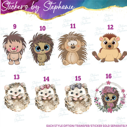 (s02A-285) Hedgehog Illustrated Graphic Iron-On Transfer or Sticker