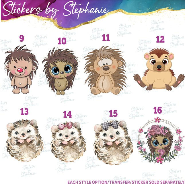 (s02A-285) Hedgehog Illustrated Graphic Iron-On Transfer or Sticker