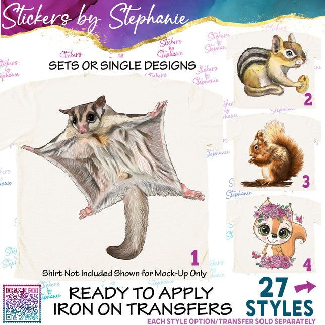 (s02A-286) Sugar Glider Squirrel Chipmunk Graphic Iron-On Transfer or Sticker