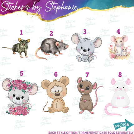 (s02A-293) Mouse Mice Rat Illustrated Graphic Iron-On Transfer or Sticker