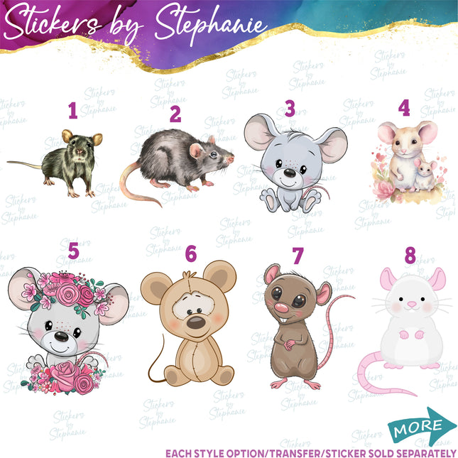 (s02A-293) Mouse Mice Rat Illustrated Graphic Iron-On Transfer or Sticker