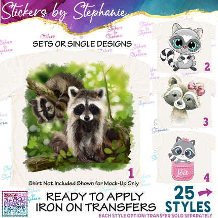 (s02A-297) Racoon Graphic Iron-On Transfer or Sticker