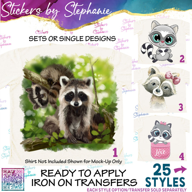 (s02A-297) Racoon Graphic Iron-On Transfer or Sticker