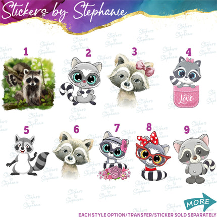 (s02A-297) Racoon Graphic Iron-On Transfer or Sticker
