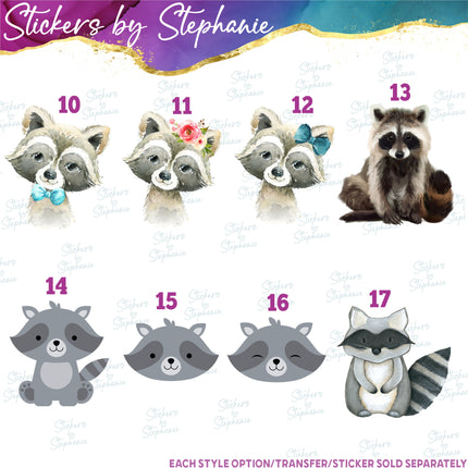 (s02A-297) Racoon Graphic Iron-On Transfer or Sticker