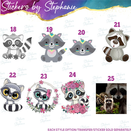 (s02A-297) Racoon Graphic Iron-On Transfer or Sticker
