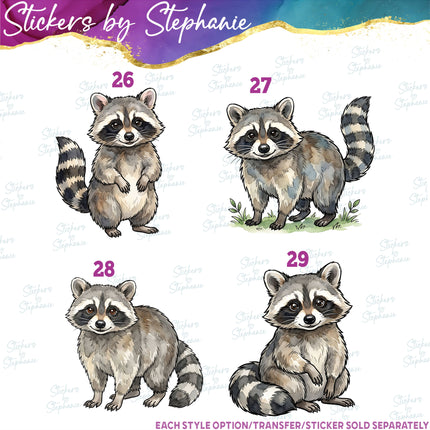 (s02A-297) Raccoon Graphic Iron-On Transfer or Sticker